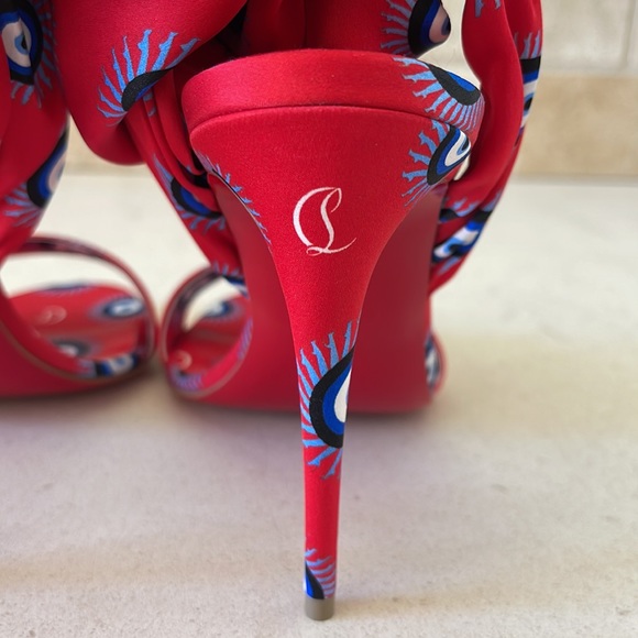 BRAND NEW size 6.5 Louboutin Crepe Satin Greekaba Du Desert 100 Sandal 40 Red - Picture 6 of 7